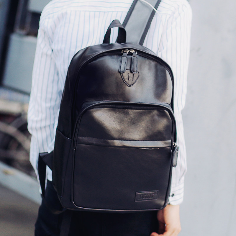 韩版潮包学生pu皮男士男背包女包 艾乖双肩背包