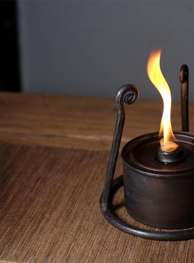 纯手工铁锻打伍德架酒精炉灯环保油灯支架茶道铁壶架