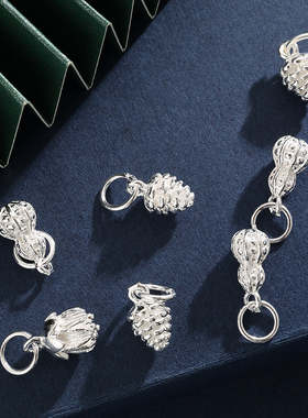 999纯银挂坠配件莲花松果葫芦实心项链吊坠DIY串珠材料手链配饰品