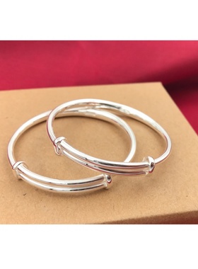 银手镯婴儿S999纯银鼠牛宝宝银镯子儿童男女小孩满月银饰百日周岁