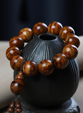 黄花梨手串老料紫油梨佛珠虎皮山水纹男女款民族风饰品手链
