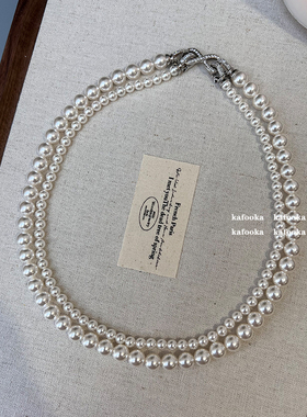 双层毛衣链女8字扣珍珠项链