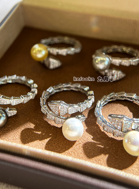 灵蛇仿海水AK珍珠戒指开口轻奢新