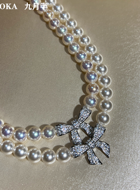甜美蝴蝶结AK澳白珍珠锁骨链