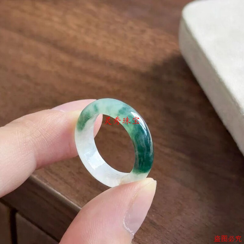 Myanmar Jade Ice Flower Ring for Men and Women