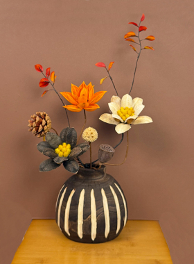 【竖条纹】茶室荷花莲蓬干花工艺玄关餐桌禅意装饰品花瓶摆件