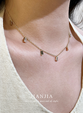 法式流苏感水晶锆石项链