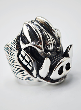 铁头的店 925银 STARLINGEARA 斯特林  复古朋克 野猪戒指