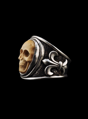 德普款猛犸牙化石骷髅雕刻戒指