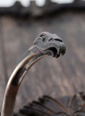 日式暗黑纯银龙头蛟龙手镯手环