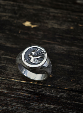 中国风纯银国潮浮雕燕子戒指指环