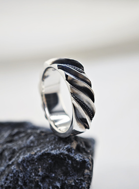 925银波浪纹戒指个性潮流银指环