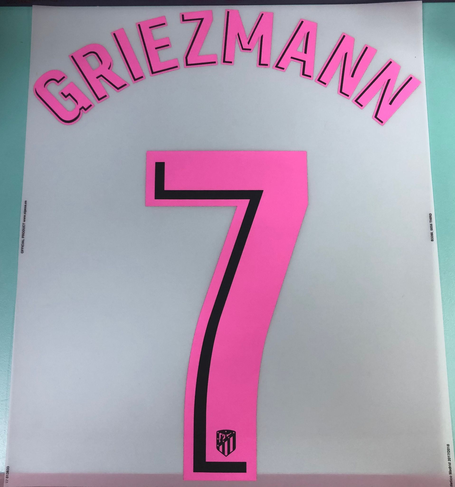 2017-18 年度 馬德里競技 主客場 原裝印號 #7 GRIEZMANN THOMAS - 图0