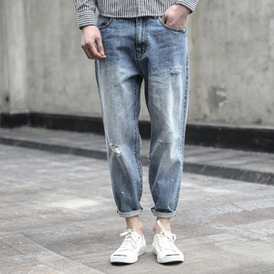 日系原创泼墨破洞牛仔裤