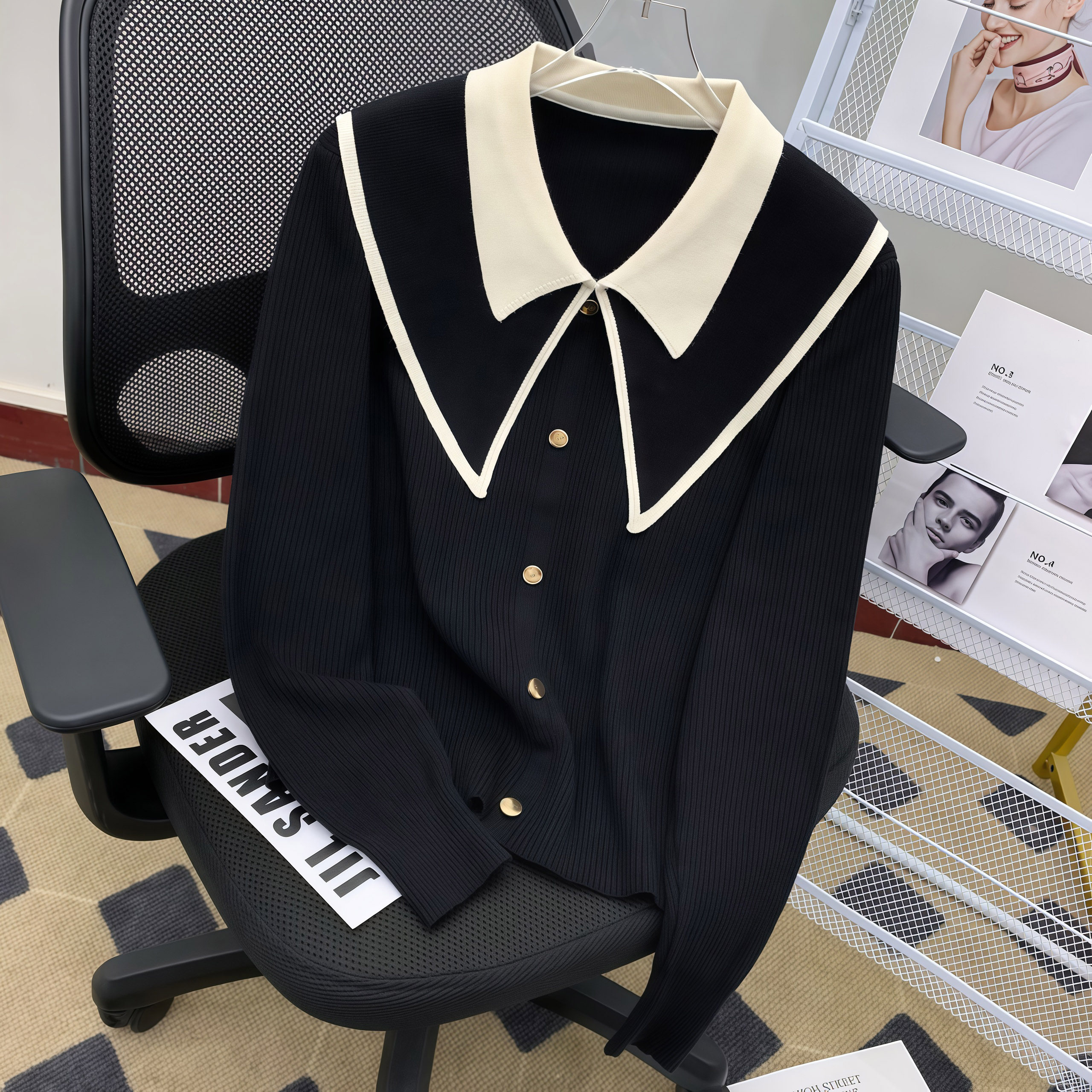 设计感娃娃领打底衫女秋冬气质内搭毛衣小香风撞色减龄百搭针织衫,淘宝优惠券,粉丝福利购,淘宝优惠卷