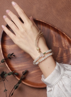 天然老料和田玉白玉叠戴圆珠手链