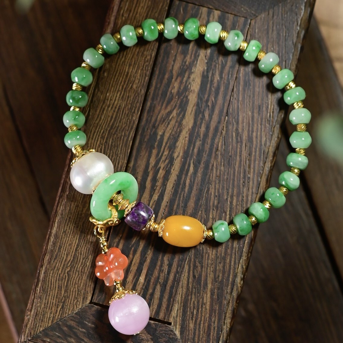 新中式天然飘花翡翠算盘珠手链女蜜蜡南红紫锂辉珍珠平安扣手串,淘宝优惠券,粉丝福利购,淘宝优惠卷