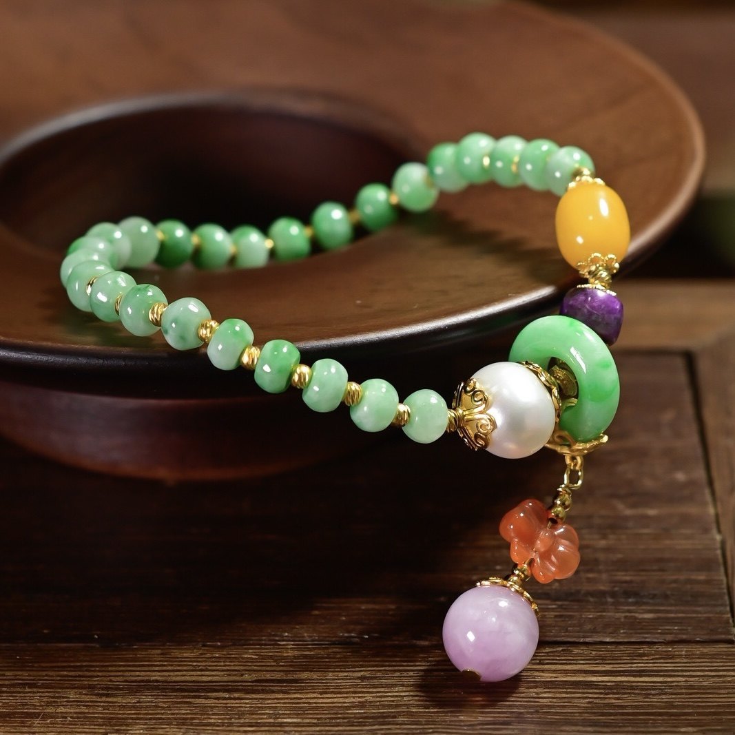 新中式天然飘花翡翠算盘珠手链女蜜蜡南红紫锂辉珍珠平安扣手串,淘宝优惠券,粉丝福利购,淘宝优惠卷