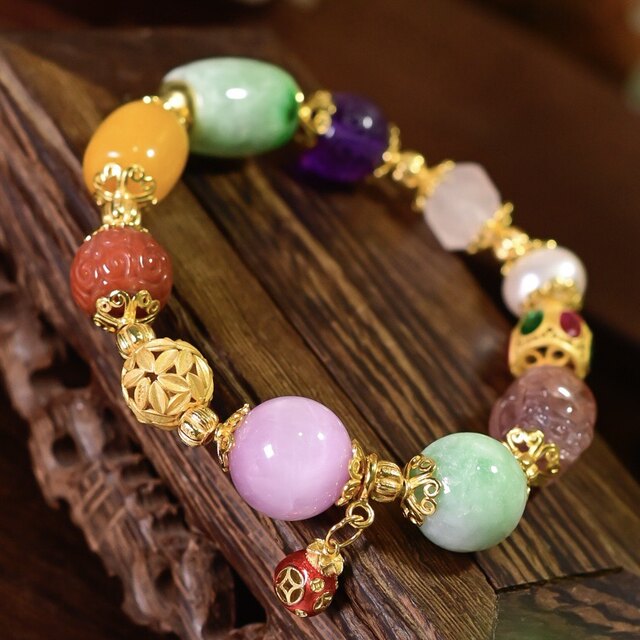 New Chinese style natural multi-colored treasure bracelet for women with jadeite