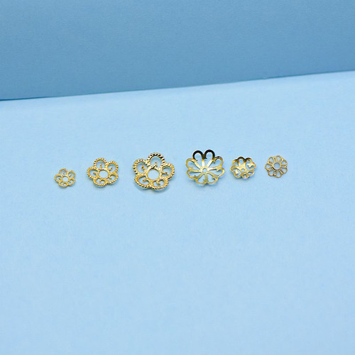 正品18K金花盘花托珍珠贴片镂空半成品隔片珍珠宝石DIY首饰配件 - 图0
