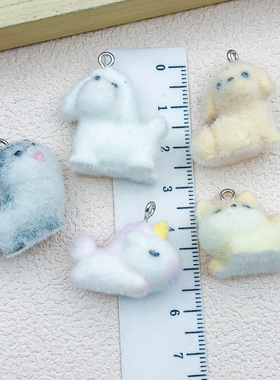 跨境立体树脂植绒可爱小狗吊坠DIY钥匙扣手机链车载饰品挂件