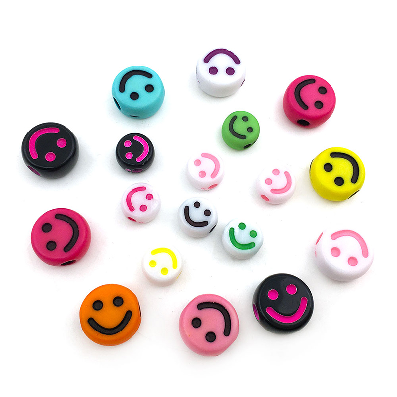 100个/包亚克力扁珠笑脸珠散珠smiley face beads串珠DIY手工饰品 - 图1