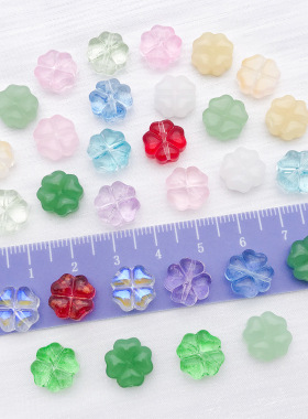 10mm水晶琉璃四叶草散珠果冻色直孔玻璃手串珠diy手链饰品配件