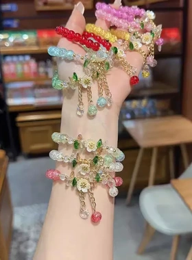 新款爆花水晶网红彩色手链女超仙森系手串ins 韩版简约小饰品