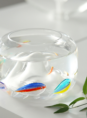 七隐桌面装饰品摆件鱼缸造景摆件手工玻璃小鱼年年有余样板间摆件