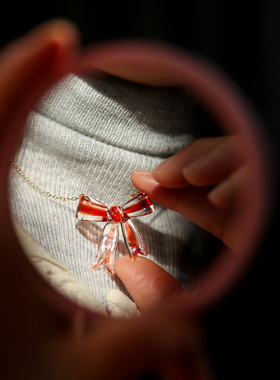 七隐 纯手工琉璃蝴蝶结 圣诞蝴蝶结项链 锁骨链 圣诞节礼物送女生