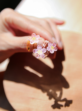 七隐 手工玻璃戒指指环 桃花玻璃戒指 520礼物 纯手工玻璃戒指