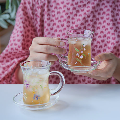 七隐 铃兰玻璃杯日式手绘玻璃杯耐热红茶杯咖啡杯原创铃兰花杯子 - 图0