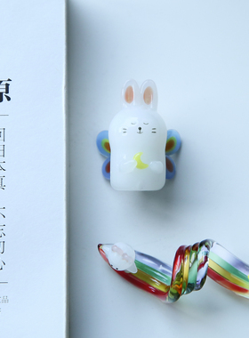 七隐原创天使兔玻璃摆件