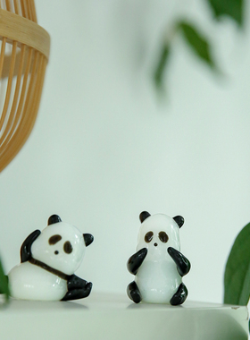 七隐玻璃摆件熊猫桌面/车载