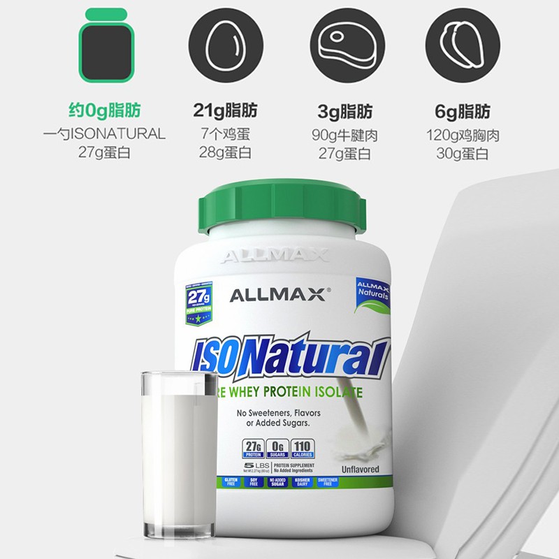 ALLMAX天然分离乳清蛋白粉IsoNatural93高蛋白成人健身营养粉原味 - 图2