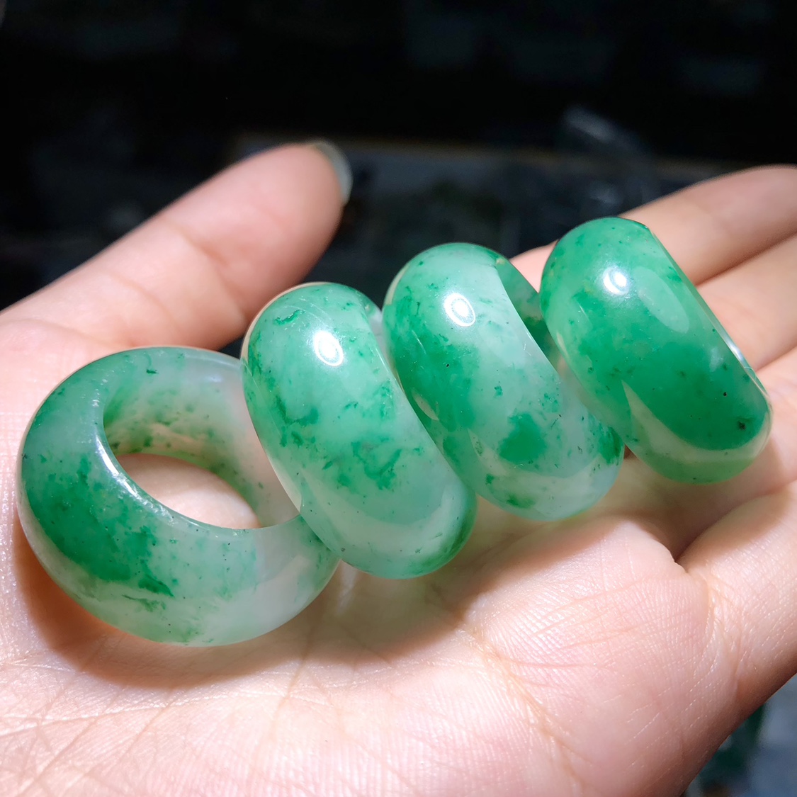 天然独龙玉指环冰种飘花戒圈扳指男女汉服国风翡翠平替百搭 - 图0