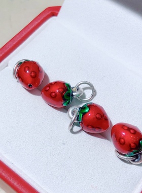 泓石斋 足银999草莓滴流烤蓝银吊坠水果DIY手链手串百搭银配饰