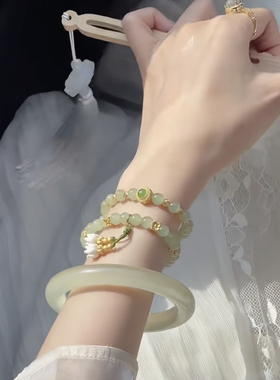 天然玉石手镯像黄口和田玉汉白玉阿富汗玉圆条美人条猫眼支持复检