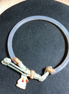 k8天然烟紫色玛瑙玉髓手镯半镯子可调节兔子款手镯冰种