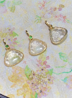 ZZ0140 天然水沫子佛公吊坠滴流13mmdiy宝石光白月光冰种