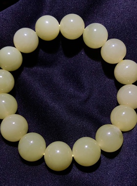 15A703 天然和田玉黄口手链串新疆若羌鸡油黄约12mm单圈女黄玉