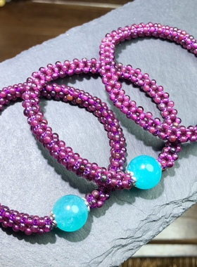 工厂价 天然石榴石编织款手链设计款红玛瑙路路通紫牙乌女人石串