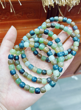 天然和田玉多宝手链直角切极限弧老型手串唐三彩楼兰老料敦煌色