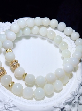 AA0003 天然和田玉手链8mm油膏新疆手串单圈首饰礼物简约设计情侣