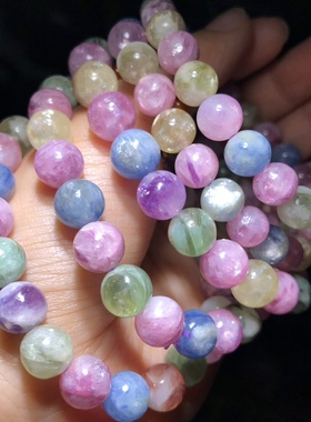 1A779 天然彩祖母晶手链串红绿多宝单圈蓝晶石锂云母糖果色多巴胺