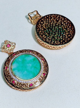 泓石斋 天然A货翡翠吊坠飘绿花挂饰锁骨链项链毛衣链流行包边款