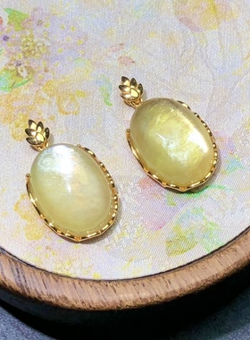 XX0866 天然金锂云母包边吊坠s925银26/15mm云母片黄金锂云母男女