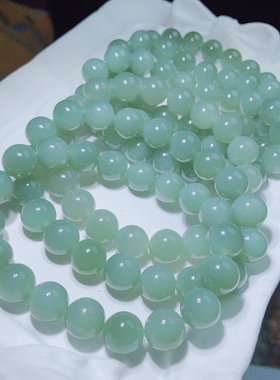 I777天然和田玉碧玉猫眼手链10mm手串俄料单圈男女鸭蛋青粉青一细
