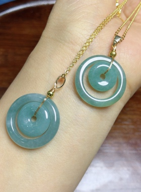 A货翡翠子母扣甜甜圈锁骨链