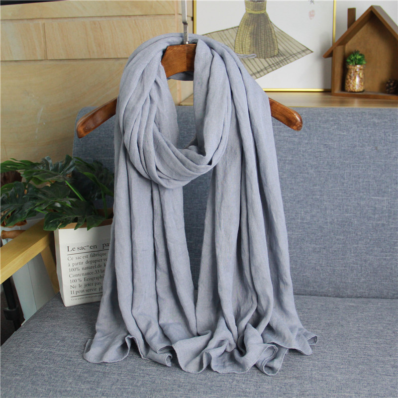 文艺棉麻围巾女春秋新款薄长款纯色日系百搭护颈空调披肩丝巾灰色